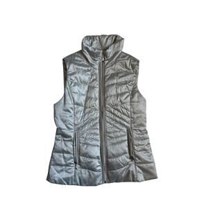 Silver Metallic White House Black Market Puffer Puffy Vest XXS petite